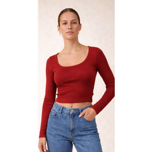 Women's Modern Fit Crop Length <b>Top</b> Neck Ribbed Full Sleeve <b>Tank</b> <b>Top</b> Soft Stretch Fabric Casual Wear Comfortable Fit Made India - Product Image 4