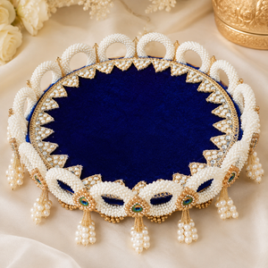Handmade Royal Blue Velvet <b>Wedding</b> Ring Platter Pearl Beaded Decorative Engagement Tray for Bridal Ceremony Decor - Product Image 5