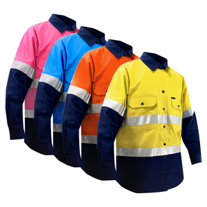 Camisas de Trabajo de Alta Visibilidad con Ventilación ANSI Clase 2, de Algodón de Dos Tonos, con Reflector, Manga Larga para Hombre, Logotipo Personalizado - Product Image 1