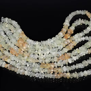 ลูกปัดเพรนไนต์ดิบสีเขียวขนาด 6-7 มม. แบบเรียบขัดเงา ลูกปัดพลอยเพรนไนต์ขนาด 16 นิ้ว ลูกปัดเพรนไนต์สีเขียวแบบเม็ดหลวม - Product Image 1