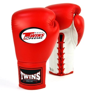 Twins Muay Thai <b>Lace</b> Up Boxing Gloves - Custom Real Leather Kick Boxing Gloves - Red/<b>White</b> - Product Image 1