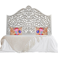 Tête de lit Queen Artisanale Intelligente en Bois Sculpté et Lumineuse, Meuble de Chambre d'Appartement avec Motif Feuille de Texas