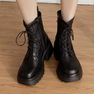 Botas de plataforma para mujer con tacón grueso de 8.5 cm y cordones, botas de invierno - Product Image 6