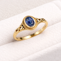 Bague en laiton plaqué or avec kyanite bleue naturelle, sertie clos, faite à la main, pierre précieuse ovale pour femme, vente en gros