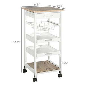 Carrello da Cucina Bianco Antico/Moderno con Cassetti, Ripiani e Cesto, Costruzione in Legno Massello - Product Image 3