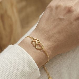 Pulsera de Cadena con Corazón y Pata de Gato, Chapada en Oro, de Acero Inoxidable, Venta al Por Mayor, Bajo MOQ - Product Image 3