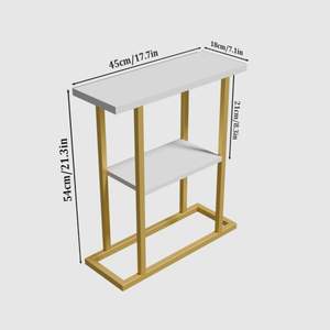 Table d'appoint moderne à deux niveaux avec plateau blanc et structure en métal doré |   Table d'appoint fine pour salon et chambre à coucher - Product Image 5