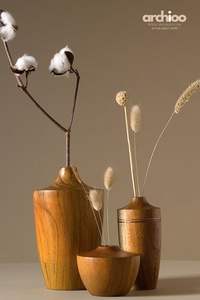 Jarrón de flores de madera ecológico para decoración de mesa de estilo rústico con acabado envejecido y diseño artístico hecho a mano. - Product Image 5