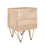 Table de chevet moderne en bois avec 2 tiroirs, incrustations dorées, pieds en métal écologiques et durables pour chambre et salon