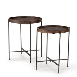 Mesa auxiliar de hierro con superficie de madera, adecuada para dormitorio, con estructura de hierro resistente y amplia superficie de madera. - Product Image 3