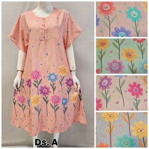 Camisón de Rayón con Estampado Floral para Mujer, Manga Corta, Cuello Redondo, Largo hasta la Rodilla, Corte Regular Informal, Cintura Elástica Transpirable, Estampado Digital - Product Image 3