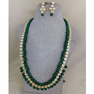 Conjunto de Collar Largo con Aretes, Chapado en Oro, con Piedras de Moissanita y Perlas, Elegante y Glamuroso, Joyería de Diseño para Mujer, para Bodas y Fiestas - Product Image 2
