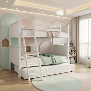 Cama litera individual de madera maciza blanca con cama nido de almacenamiento, estilo escandinavo, muebles para dormitorio infantil - Product Image 5