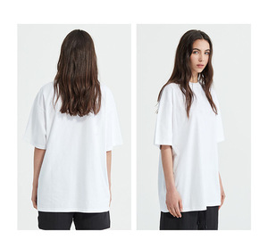 Oversized <b>White</b> Cotton T-<b>Shirt</b> Short Sleeve O-Neck Casual Plain Jersey Men's Solid Color Unisex Fit Regular Length - Product Image 3