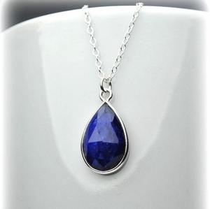 Natural Blue Sapphire Drop Pendant Handmade 925 Sterling Silver September Birthstone Necklace - Product Image 1