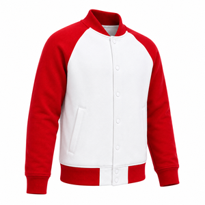 เสื้อแจ็คเก็ตวาร์ซิตี้สีแดงขาวสำหรับผู้ชาย ผ้าฟลีซ ทรงเบสบอล บอมเบอร์ลำลอง เสื้อคลุมฤดูหนาว ปิดแบบสวมหัว แต่งขอบยางยืด ตัดต่อสี - Product Image 3