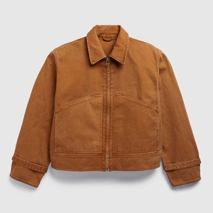 Custom Logo Streetwear Heavy <b>Canvas</b> <b>Jacket</b> Men's Vintage Washed Cotton <b>Work</b> Cargo <b>Jacket</b> Cropped Boxy Fit Casual Outerwear - Product Image 3