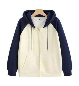 Sudadera con capucha unisex con cremallera y bloques de color, chaqueta casual de forro polar personalizada al por mayor, sudadera de manga larga estilo streetwear con bolsillos - Product Image 3