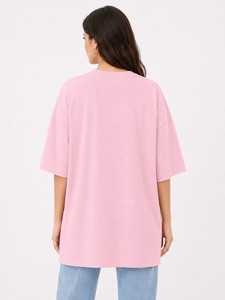 T-shirt ample à col rond pour femme, en jersey de coton respirant, à manches courtes, couleur unie, fermeture éclair, séchage rapide, style streetwear - Product Image 6