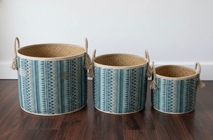 Handmade Decorative Woven Storage <b>Basket</b> Set Eco Friendly Laundry <b>Hamper</b> with Rope Handle for Home Organization and Decor - Product Image 3