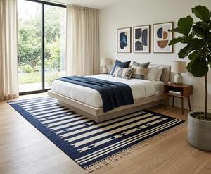 Alfombra Kilim de Lana de 60 Hilos, Tejida a Mano, Diseño Tribal Geométrico, Alfombra Plana para Sala de Estar Estilo Boho - Product Image 1