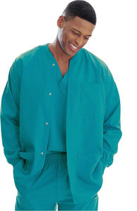 Unisex Green <b>Scrub</b> <b>Top</b> V-Neck Long Sleeve Hospital Uniform Cotton Polyester Woven Fabric Custom Logo Seamless Fusing Needle - Product Image 3