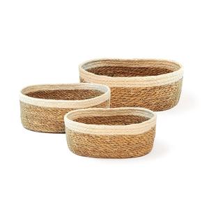 Ensemble de 3 paniers ovales en jonc de mer pour gâteaux et fruits, paniers de rangement faits à la main, vente en gros, écologiques, fabriqués au Vietnam - Product Image 1