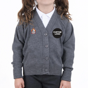 Cárdigan escolar gris marino de punto con cuello en V y botones para niñas y niños, suéter de punto para niños y hombres. - Product Image 3
