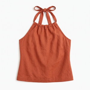 Débardeur en jean uni pour femme, col halter, sans manches, avec cordon de serrage, coupe courte, pour l'été, tenue décontractée - Product Image 1
