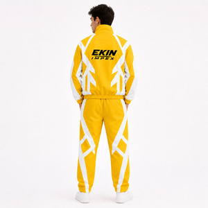 ชุดวอร์มผู้ชาย Ekin Impex สีเหลืองขาว ลายเรขาคณิต เสื้อแจ็คเก็ตซิปเต็มตัว กางเกงจ็อกเกอร์ สไตล์สปอร์ต สำหรับฤดูใบไม้ร่วง ผลิตจากโพลีเอสเตอร์ ระบายอากาศได้ดี - Product Image 4