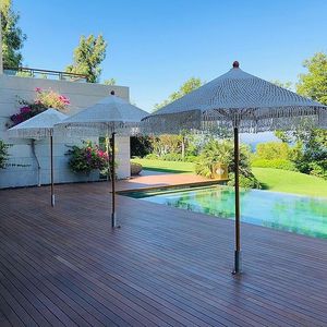 Sombrilla de cuerda de algodón de macramé de ganchillo hecha a mano de lujo con borlas de flecos para patio exterior o uso en Hotel - Product Image 2