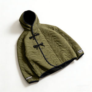 Sweat-shirts vert olive pour hommes, surdimensionnés, matelassés, à boutons, avec bordure contrastée, logo personnalisé, streetwear décontracté - Product Image 4