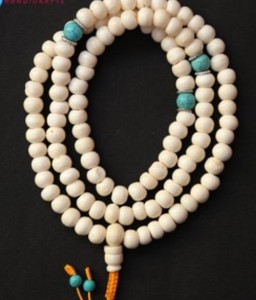 Mala de prière imprimé découpé à la presse, 108 perles rondes en os blanc - Product Image 4