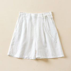 Shorts de Verano para Mujer, de Algodón y Lino, con Botones y Cordón Ajustable en la Cintura Elástica, Corte en A, Pierna Ancha, Casuales - Product Image 1