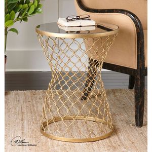 <b>Aluminum</b> Round Side <b>Table</b> Modern Design Antique Gold Finish Fully Assembled Living Room Accent <b>Table</b> - Product Image 4