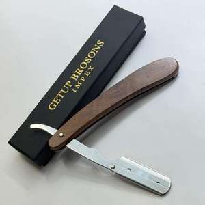 Wholesale High Quality Disposable Professional Barber Straight-edged Stainless Steel Razor Single Blade Wood Handle Durable Face - Product Image 5