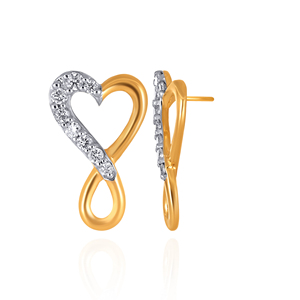 Heart <b>Infinity</b> Shape Yellow Gold Diamond <b>Earrings</b> Round Brilliant Cut Natural White Diamonds Romantic Women's Wedding Jewelry - Product Image 4