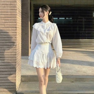 Conjunto de Blusa de Encaje Blanco y Minifalda para Mujer, Estilo Casual Elegante, OEM ODM - Product Image 4
