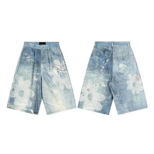 Unisex Patchwork Denim <b>Shorts</b> Men Women Two Tone Color Block Cut and Sew Baggy Jorts Vintage Washed Streetwear Pants Wholesale - Product Image 1