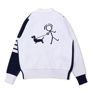 Cardigan en tricot bleu marine pour homme avec accents blancs, manches longues, couleur unie, automne, cardigan en tricot à col en V - Product Image 6