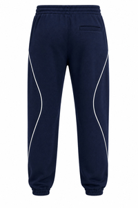 Men's Navy Blue Sweatpants With <b>White</b> Side Stripes <b>Elastic</b> <b>Waist</b> Drawstring Casual Joggers Midweight Polyester Pants Autumn Wear - Product Image 3
