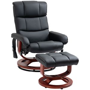Poltrona Reclinabile Elettrica in Vera Pelle con Poggiapiedi, 10 Punti di Vibrazione, USB Intelligente e Meccanismo Manuale, Nera - Product Image 1