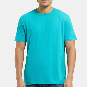 เสื้อยืดคอกลมแขนสั้นผู้ชาย สีเทอร์ควอยซ์ ทรงปกติ ผ้าฝ้าย 100% แห้งเร็ว ระบายอากาศดี สีพื้น สไตล์ลำลอง - Product Image 4