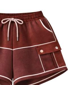 Women Rusted Brown Color Crop Zip Hoodie <b>Shorts</b> Set Cargo Pocket Casual Two Piece Outfit Polyester Cotton Custom Wholesale - Product Image 6