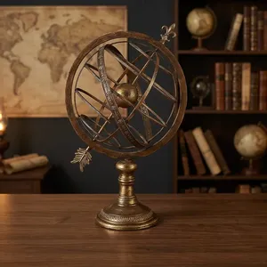 Esfera Armilar de Latón Antiguo, Globo Terráqueo Hecho a Mano, Decoración Art Deco para Mesa, Soporte de Pedestal Ornamentado, Decoración para el Hogar, Oficina, Sala de Estudio - Product Image 6