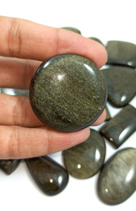 Cabochon en obsidienne dorée naturelle à taille ovale, pierre précieuse en vrac pour la fabrication de bijoux DIY en argent et laiton, vente en gros - Product Image 3