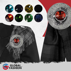 Broche para Kilt de Hombre con Acabado Plateado y Piedra Roja, Diseño Escocés a Cuadros, Estilo Antiguo Vintage, Personalizado OEM ODM - Product Image 2