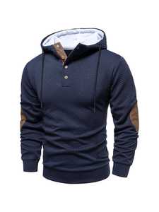 Sudadera con Capucha Beige para Hombre, Corte Regular, Color Sólido, Cuello con Botones, Estilo Casual, Manga Larga, Tejido de Algodón, Estilo Otoñal - Product Image 5