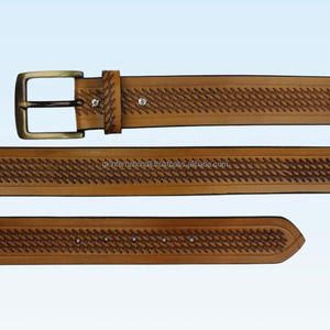 Genuine Full Grain Leather Basketweave Tooled Engraved <b>Western</b> Ranger Hand Tooling <b>Belt</b> in Black Brown Tan Full Grain Leather - Product Image 3