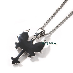 Pendentif Croix avec Ailes en Argent 925 Plaqué Rhodium, Coupe Ronde Brillante, Charme Unisexe de Luxe - Product Image 4